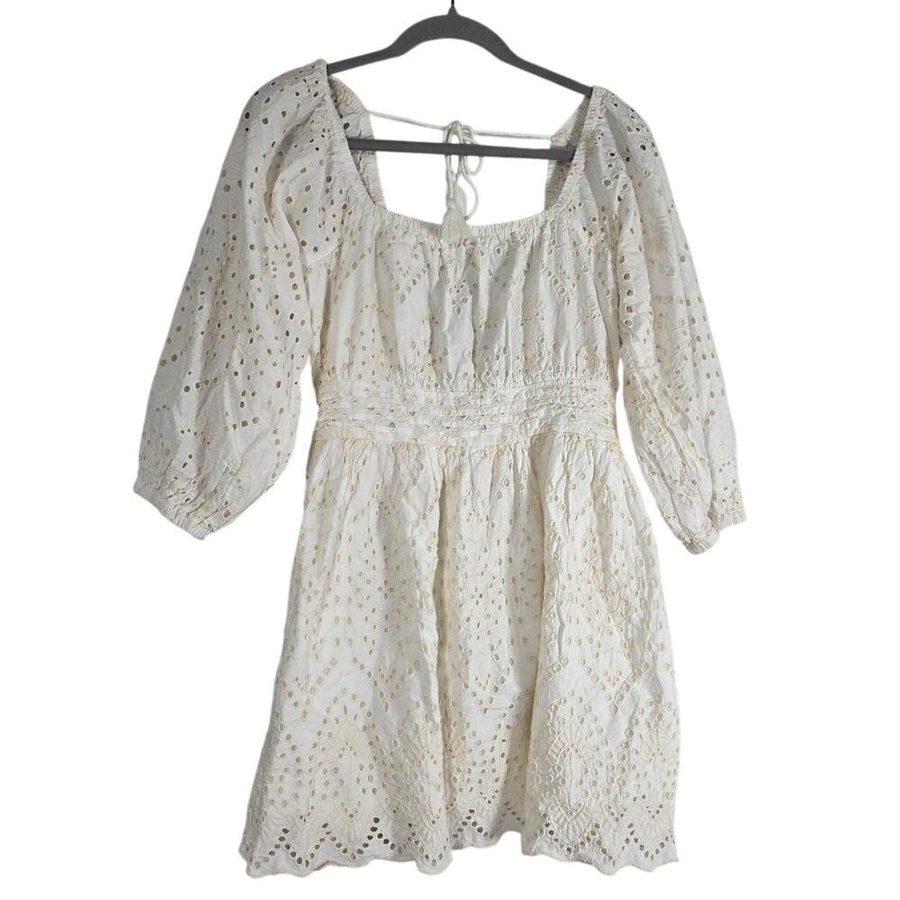 Cleobella Cream Eyelet Puff Mini Dress Cottagecore Coquette Boho Prairie Small